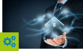 Gebaeude schwebt ueber Hand - Illustratiom